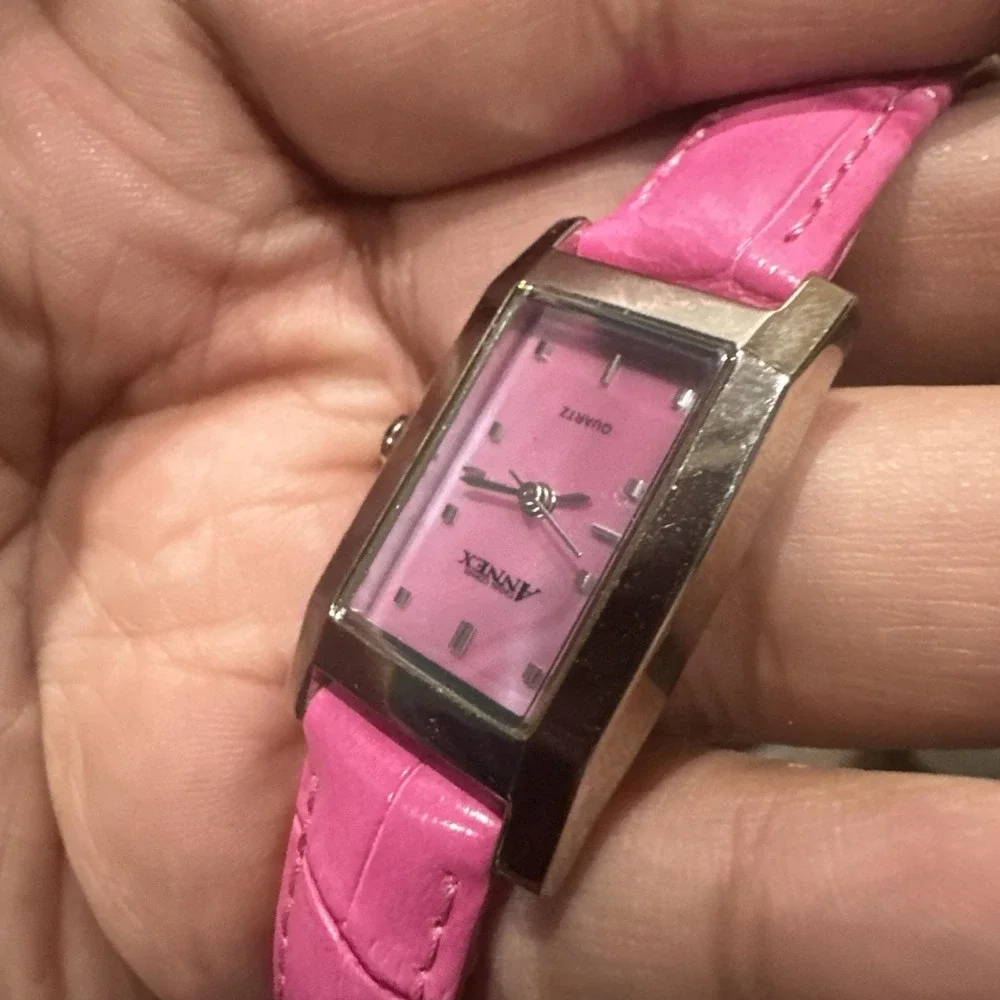 Working ANNEX 19mm MOP Rectangle Pink Leather‎ Quartz Women's Watch New Battery